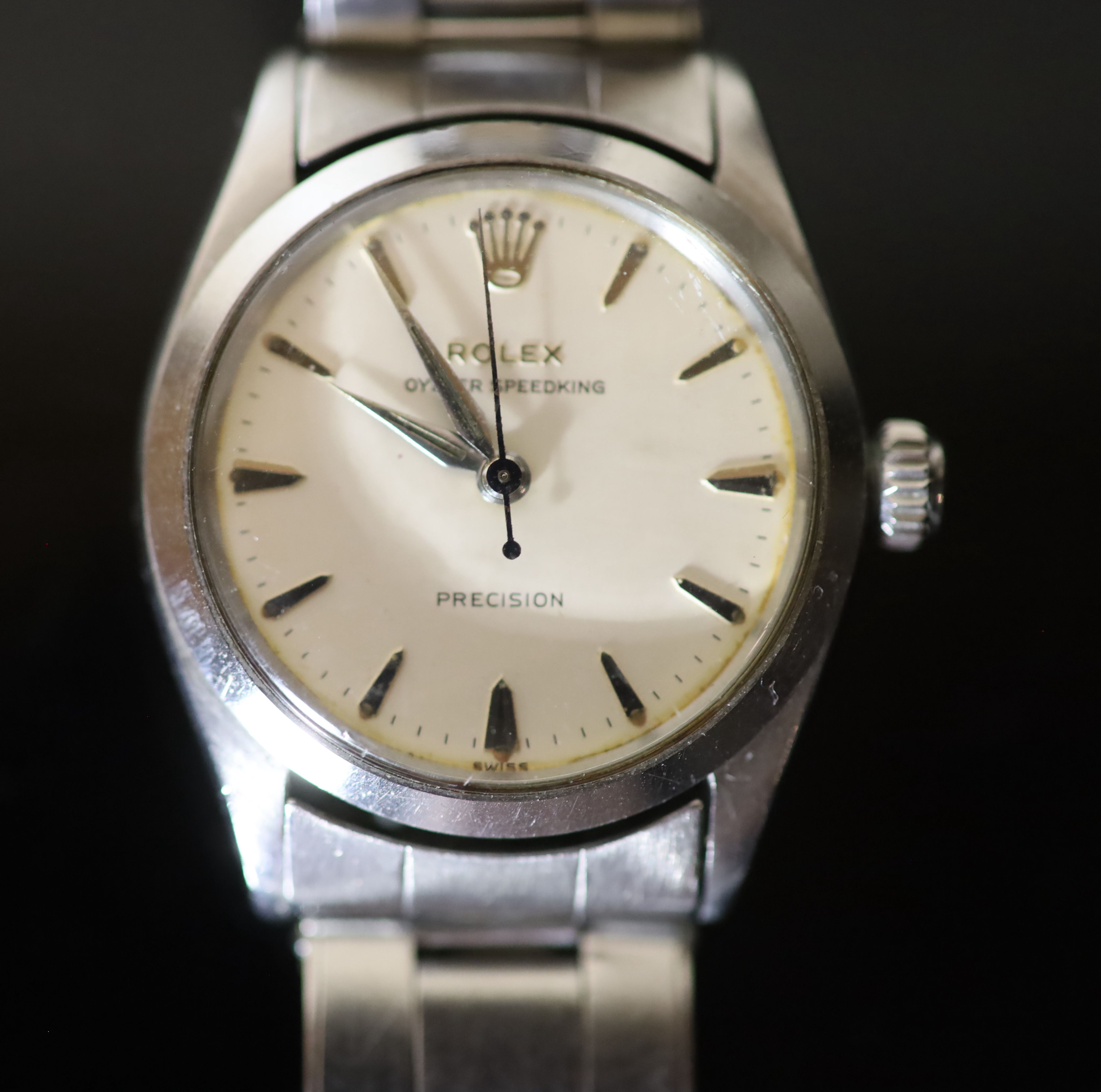 A gentlemans 1960s stainless steel mid size Rolex Oyster Speedking Precision manual wind wrist watch,